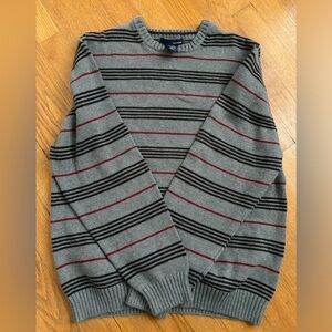 Basic Editions Gray and Black Striped Crewneck Sweater